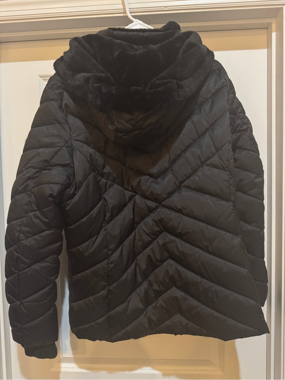 Nautica Black Quilted Hooded Puffer Jacket Detachable Faux Fur Hood - Picture 2 of 5